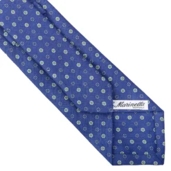 CRAVATTA SARTORIALE IN LINO BLU Microfantasia fiore