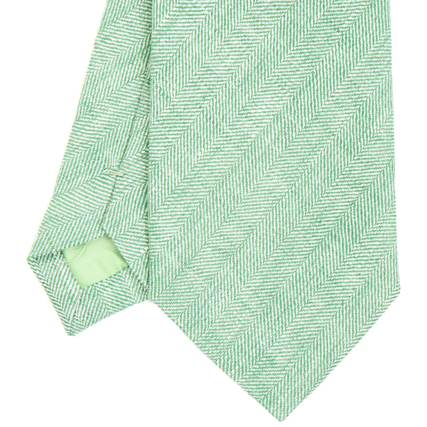CRAVATTA SARTORIALE IN LINO E COTONE VERDE CHIARO Tinta unita