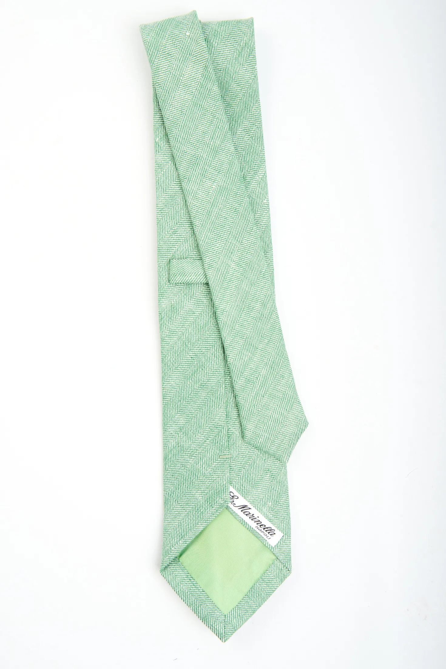 CRAVATTA SARTORIALE IN LINO E COTONE VERDE CHIARO Tinta unita