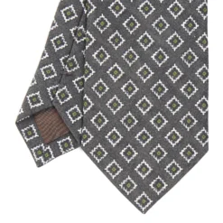 CRAVATTA SARTORIALE IN LINO GRIGIO SCURO Macrofantasia geometrica