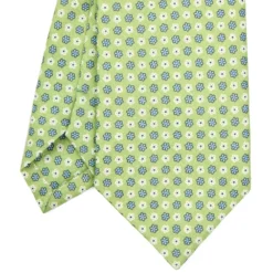 CRAVATTA SARTORIALE IN LINO VERDE CHIARO Microfantasia fiore
