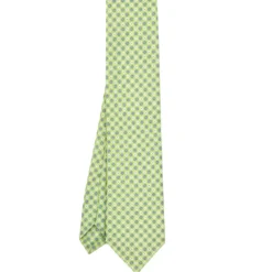 CRAVATTA SARTORIALE IN LINO VERDE CHIARO Microfantasia fiore
