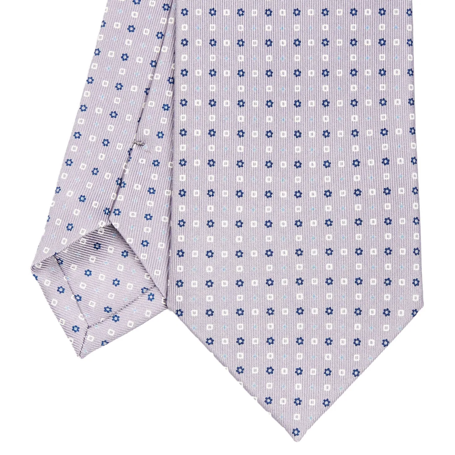 CRAVATTA SARTORIALE IN SETA GRIGIO CHIARO Microfantasia fiore