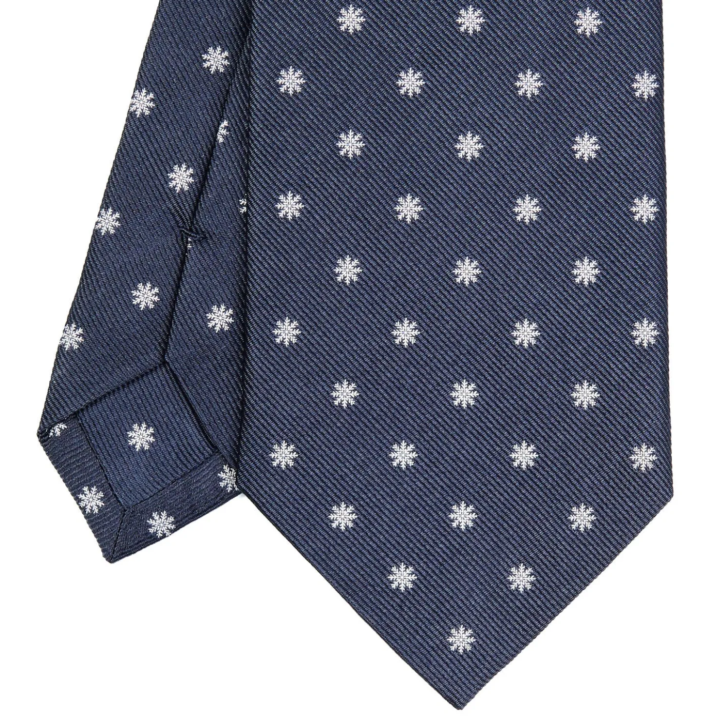 CRAVATTA SARTORIALE IN SETA JACQUARD BLU Con fiocco di neve