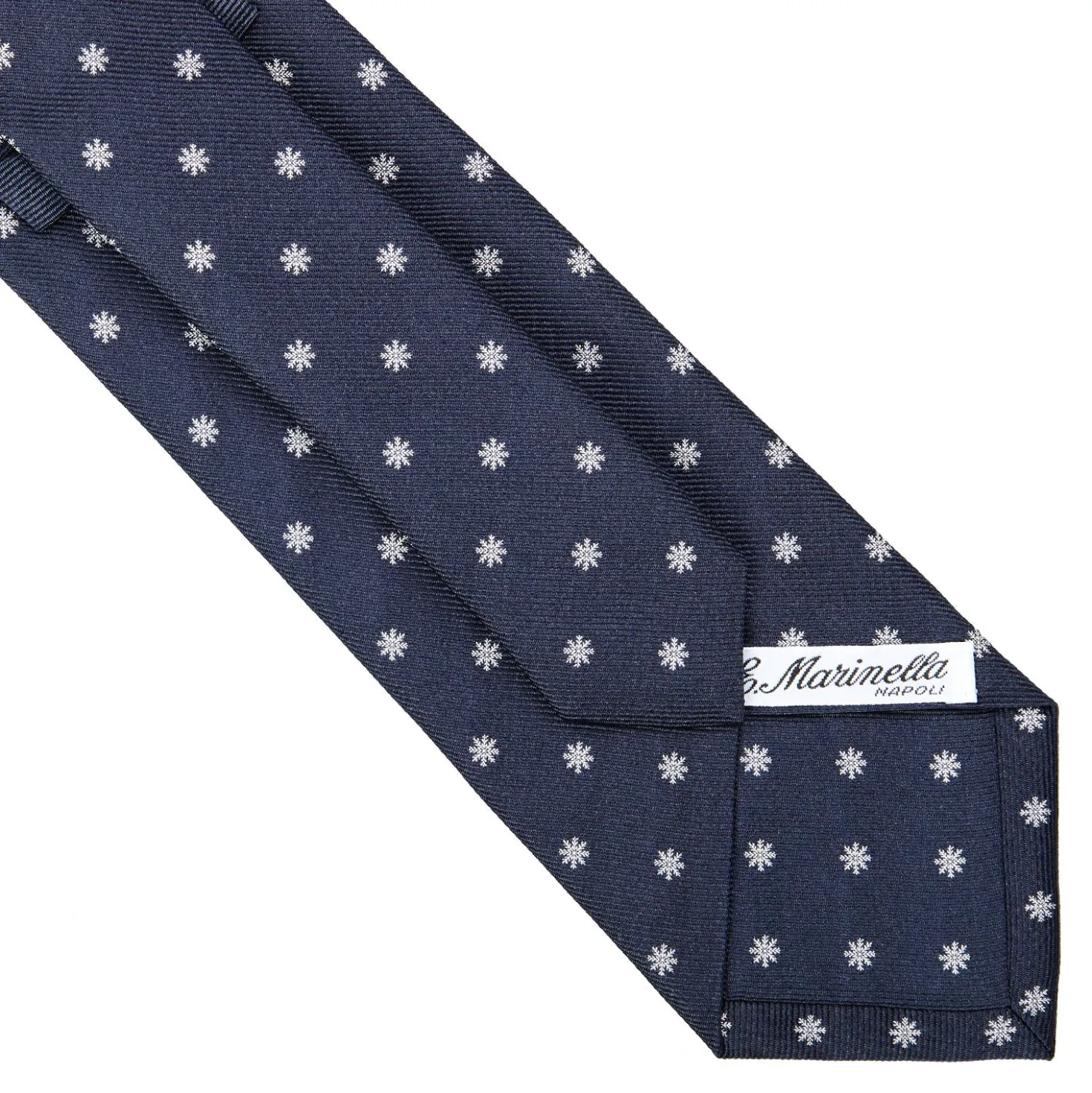 CRAVATTA SARTORIALE IN SETA JACQUARD BLU Con fiocco di neve
