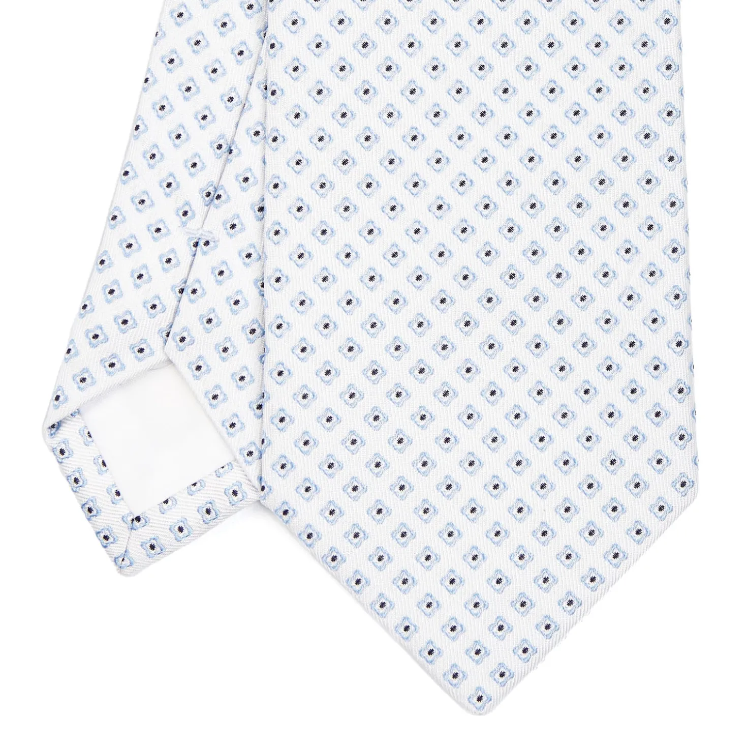 CRAVATTA SARTORIALE IN SETA JACQUARD BIANCA Microfantasia fiore