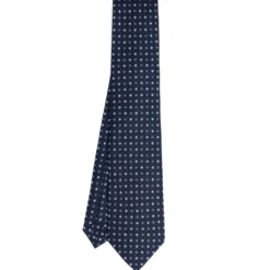 CRAVATTA SARTORIALE 7 PIEGHE IN SETA BLU SCURO Microfantasia fiore