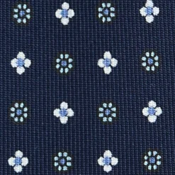 CRAVATTA SARTORIALE 7 PIEGHE IN SETA BLU SCURO Microfantasia fiore