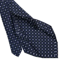 CRAVATTA SARTORIALE 7 PIEGHE IN SETA BLU SCURO Microfantasia fiore