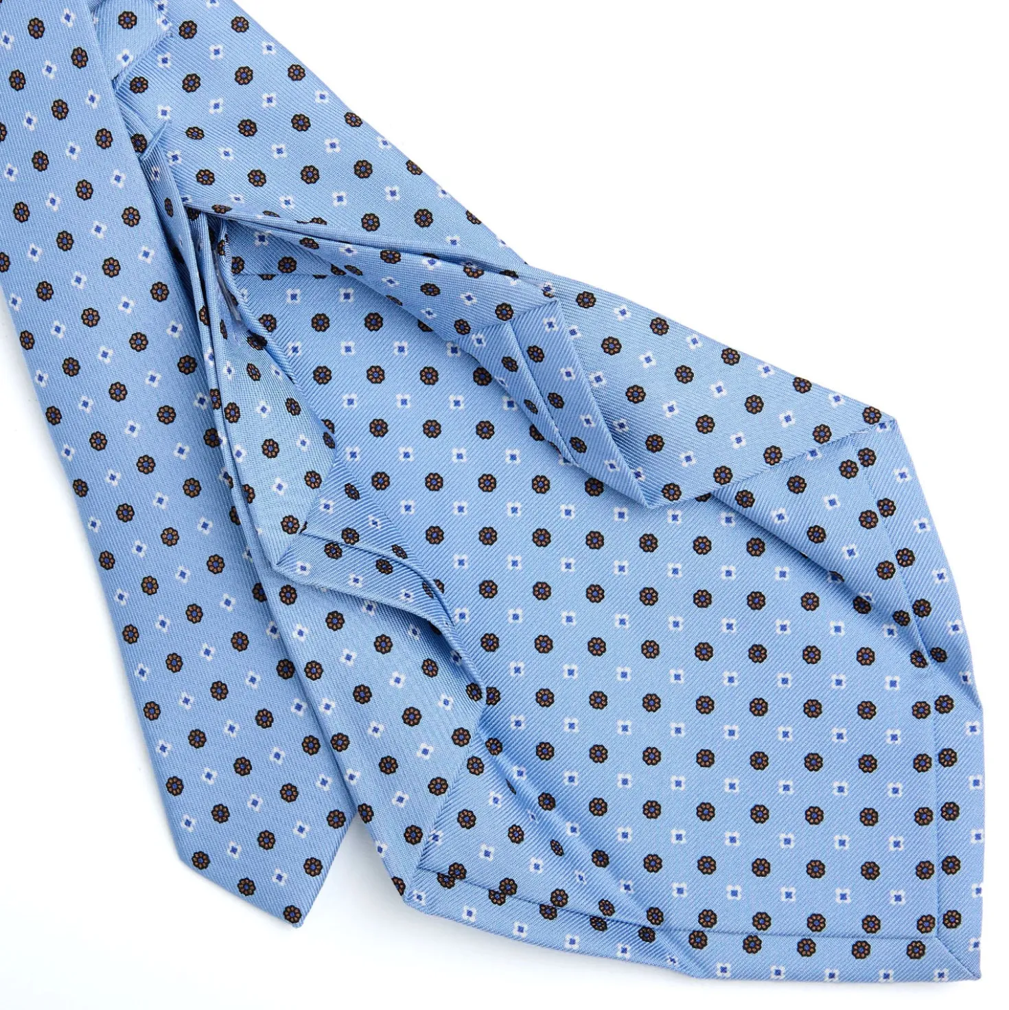 CRAVATTA SARTORIALE 7 PIEGHE IN SETA AZZURRA Microfantasia fiore
