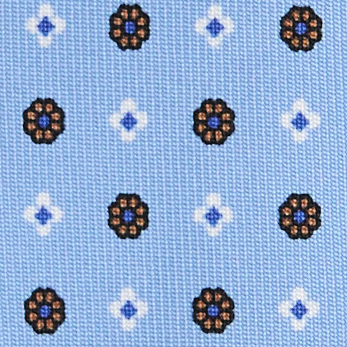 CRAVATTA SARTORIALE 7 PIEGHE IN SETA AZZURRA Microfantasia fiore