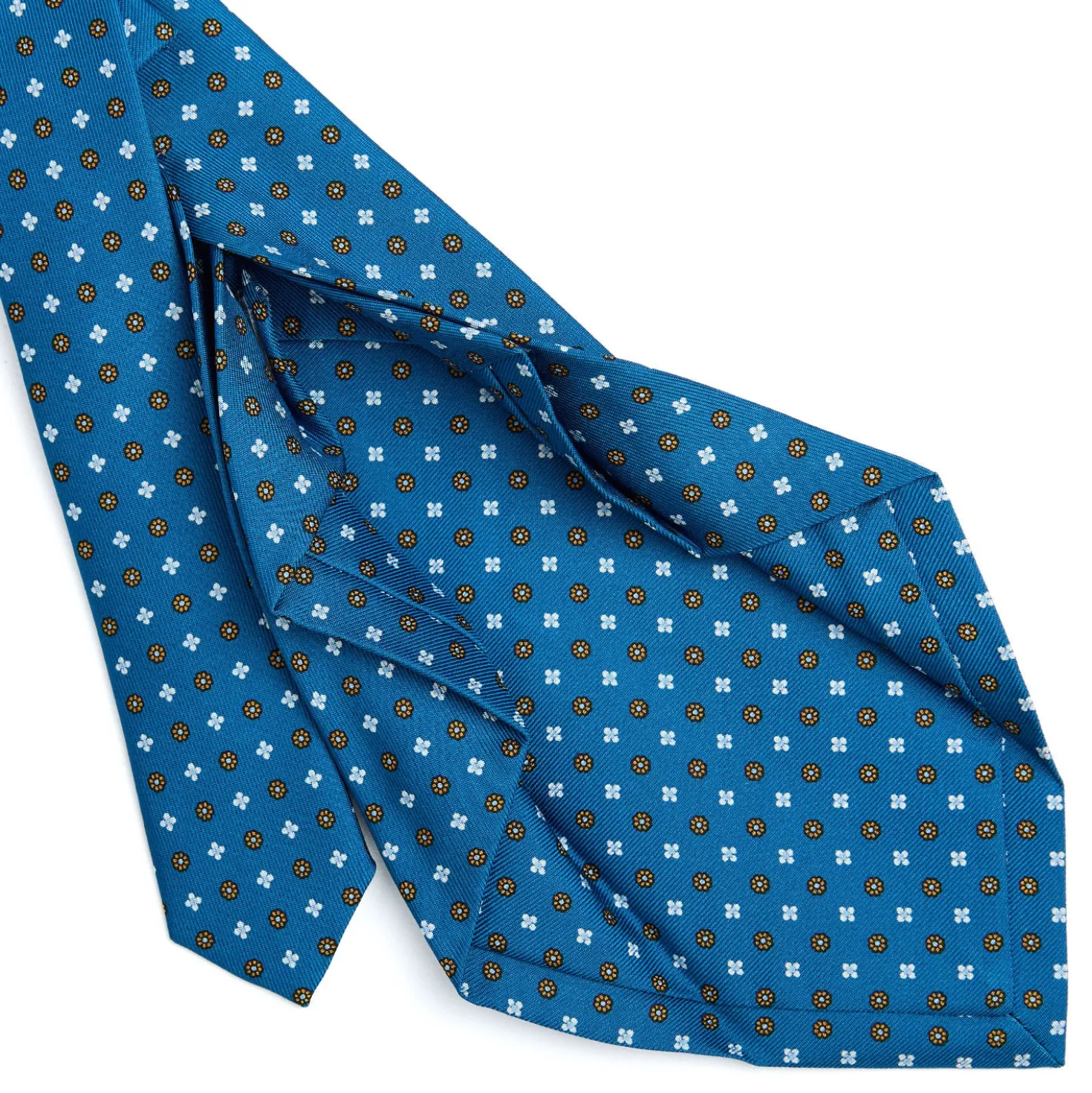 CRAVATTA SARTORIALE 7 PIEGHE IN SETA BLU MEDIO Microfantasia fiore