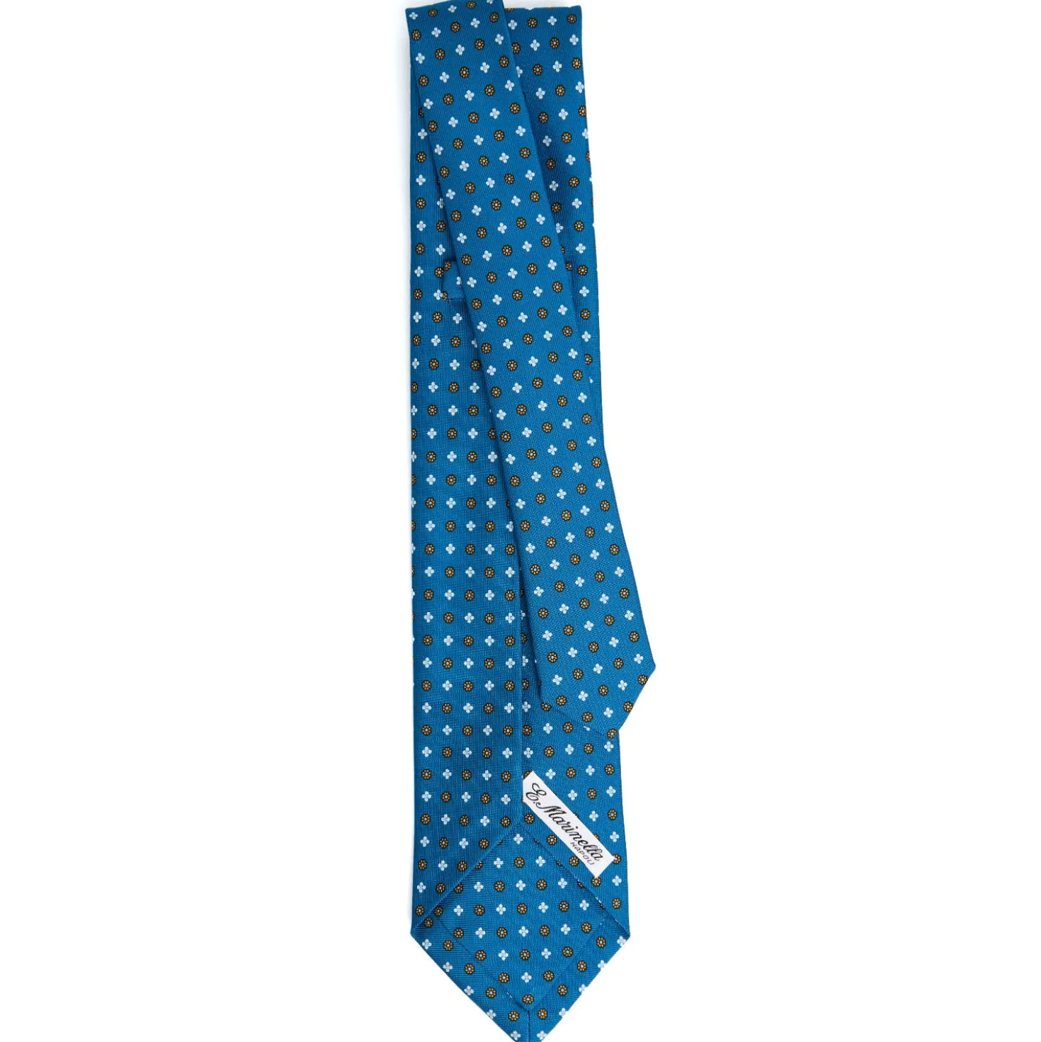 CRAVATTA SARTORIALE 7 PIEGHE IN SETA BLU MEDIO Microfantasia fiore