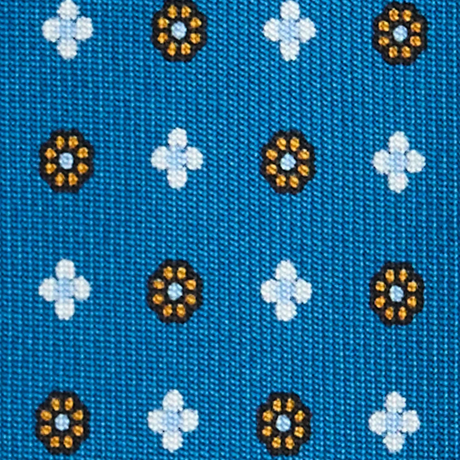 CRAVATTA SARTORIALE 7 PIEGHE IN SETA BLU MEDIO Microfantasia fiore
