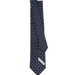 CRAVATTA SARTORIALE 9 PIEGHE IN SETA BLU SCURO Microfantasia fiore