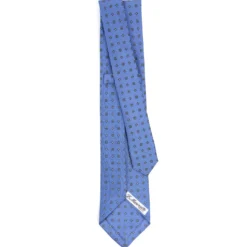CRAVATTA SARTORIALE 7 PIEGHE IN SETA AZZURRO POLVERE Microfantasia fiore