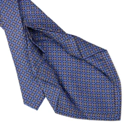 CRAVATTA SARTORIALE 7 PIEGHE IN SETA AZZURRO POLVERE Microfantasia fiore