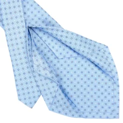 CRAVATTA SARTORIALE 5 PIEGHE IN SETA AZZURRA Microfantasia fiore
