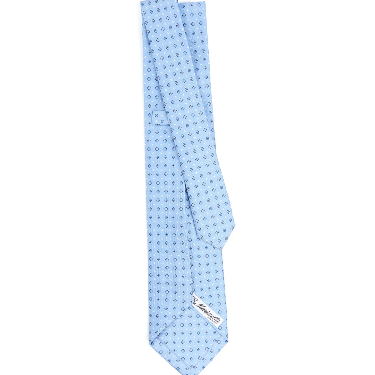 CRAVATTA SARTORIALE 5 PIEGHE IN SETA AZZURRA Microfantasia fiore
