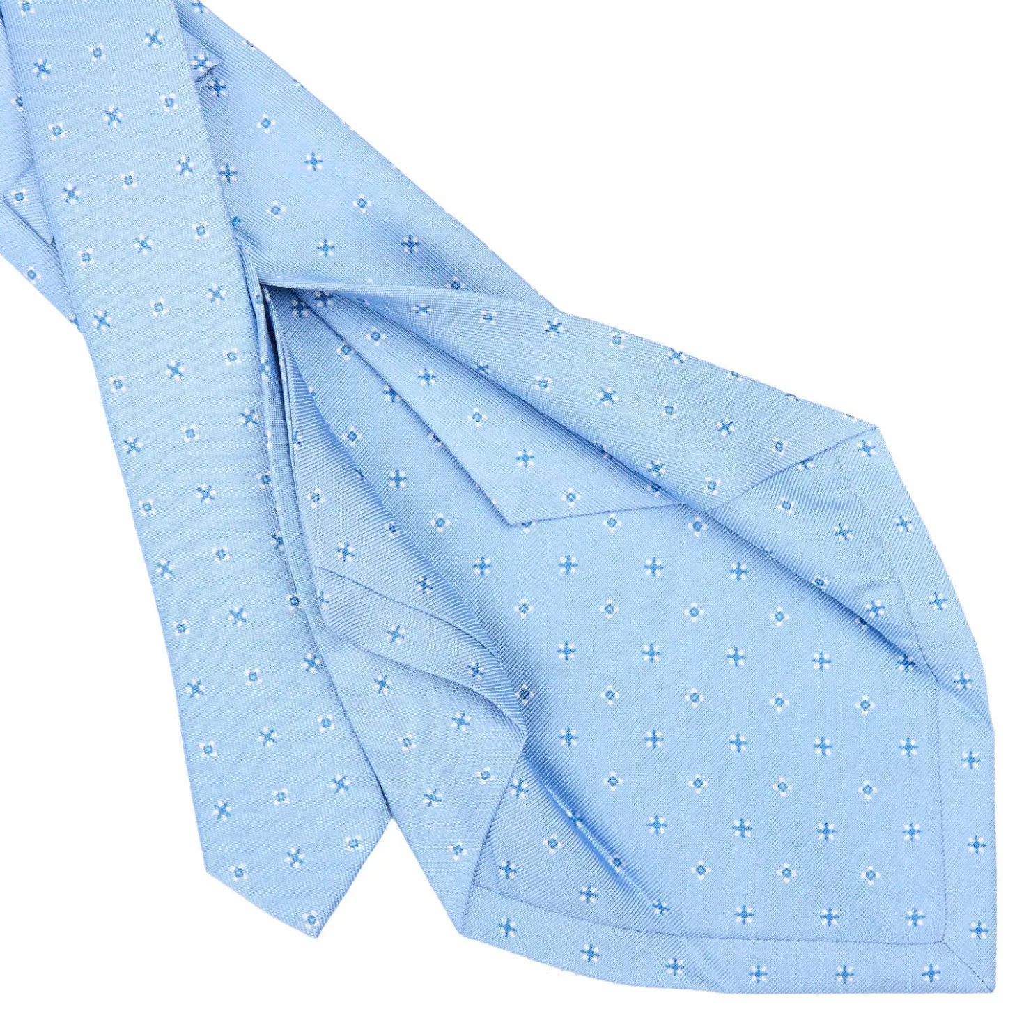 CRAVATTA SARTORIALE 5 PIEGHE IN SETA AZZURRA Microfantasia fiore