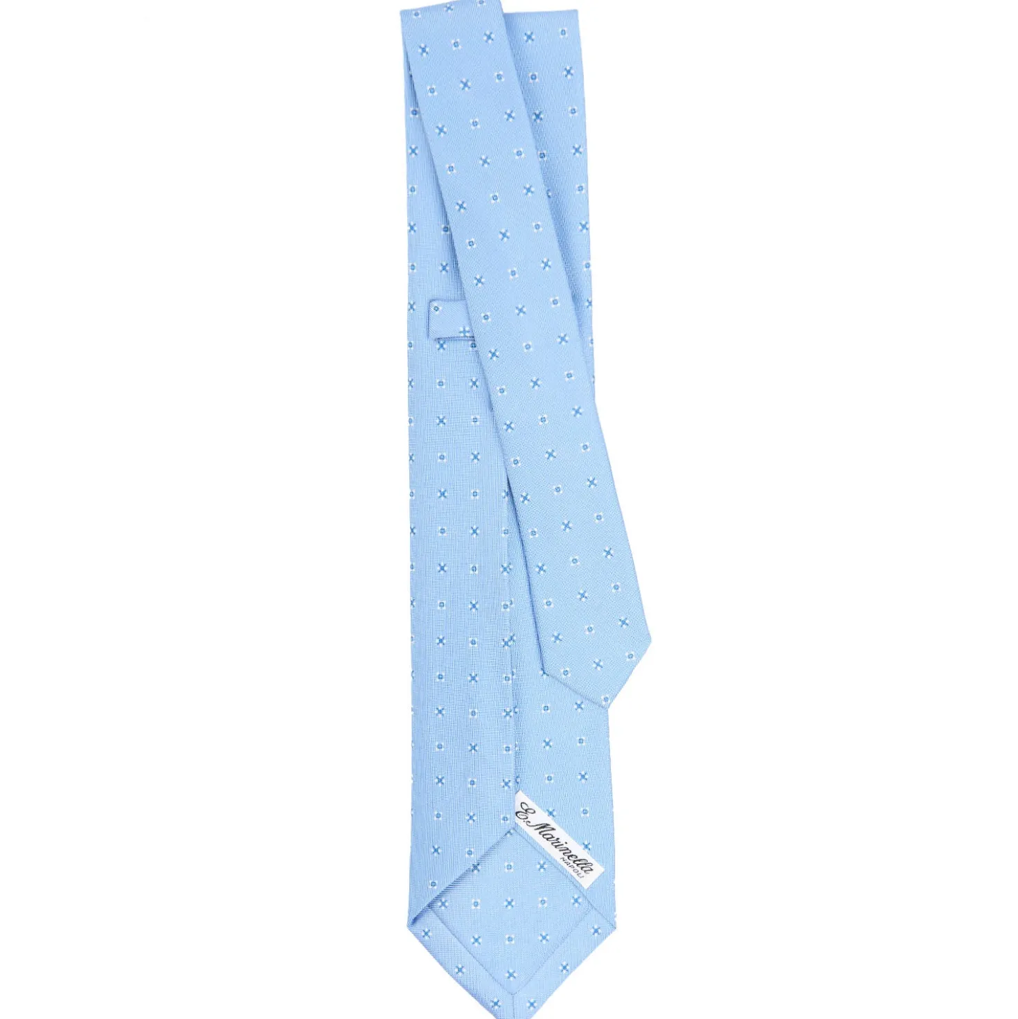 CRAVATTA SARTORIALE 5 PIEGHE IN SETA AZZURRA Microfantasia fiore