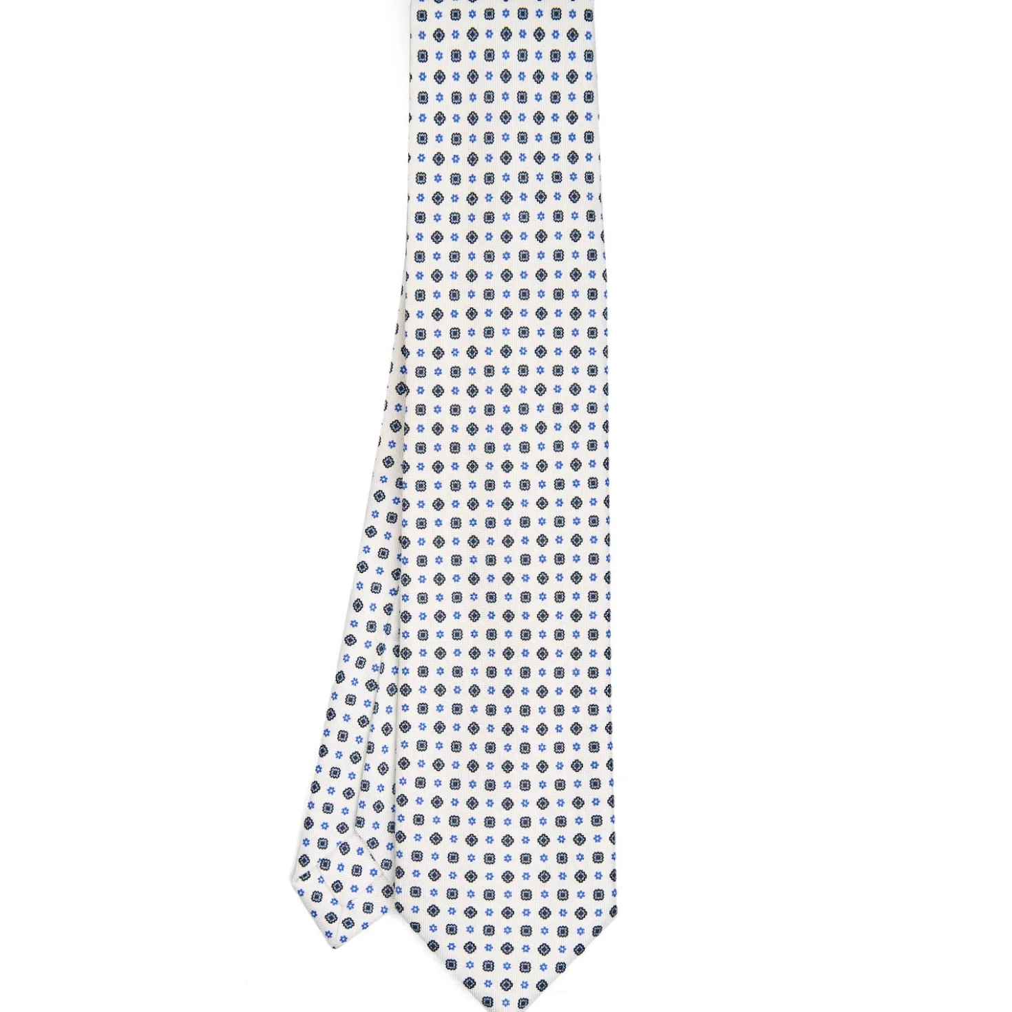 CRAVATTA SARTORIALE 7 PIEGHE IN SETA BIANCA Microfantasia fiore