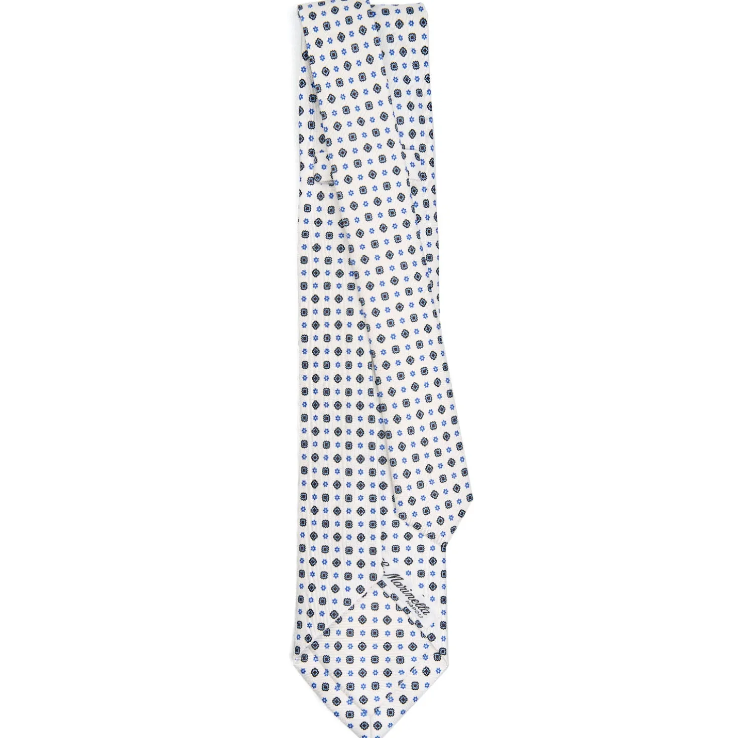 CRAVATTA SARTORIALE 7 PIEGHE IN SETA BIANCA Microfantasia fiore