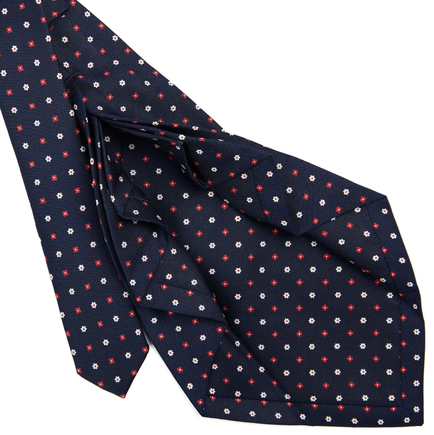 CRAVATTA SARTORIALE 9 PIEGHE IN SETA BLU SCURO Microfantasia fiore