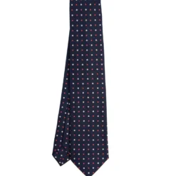 CRAVATTA SARTORIALE 9 PIEGHE IN SETA BLU SCURO Microfantasia fiore