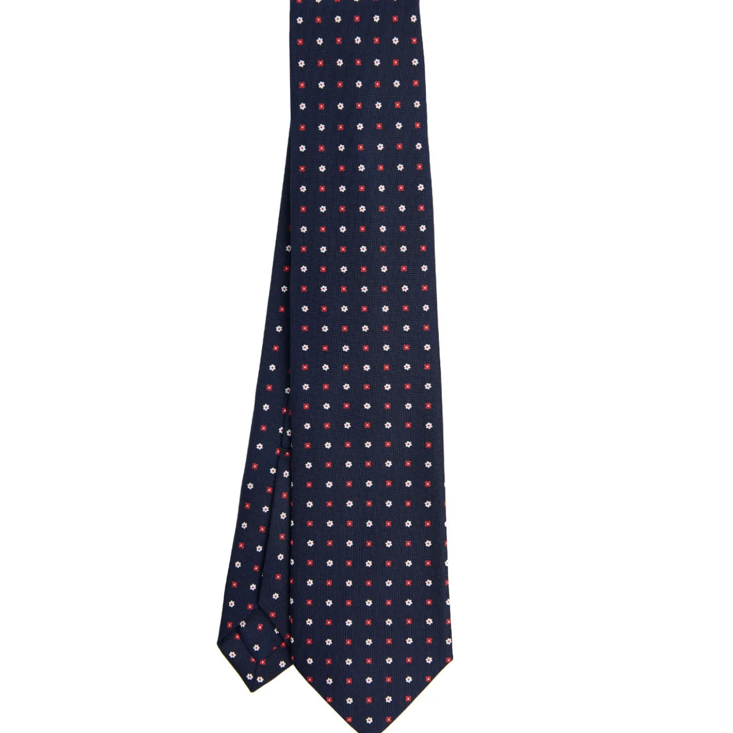 CRAVATTA SARTORIALE 9 PIEGHE IN SETA BLU SCURO Microfantasia fiore