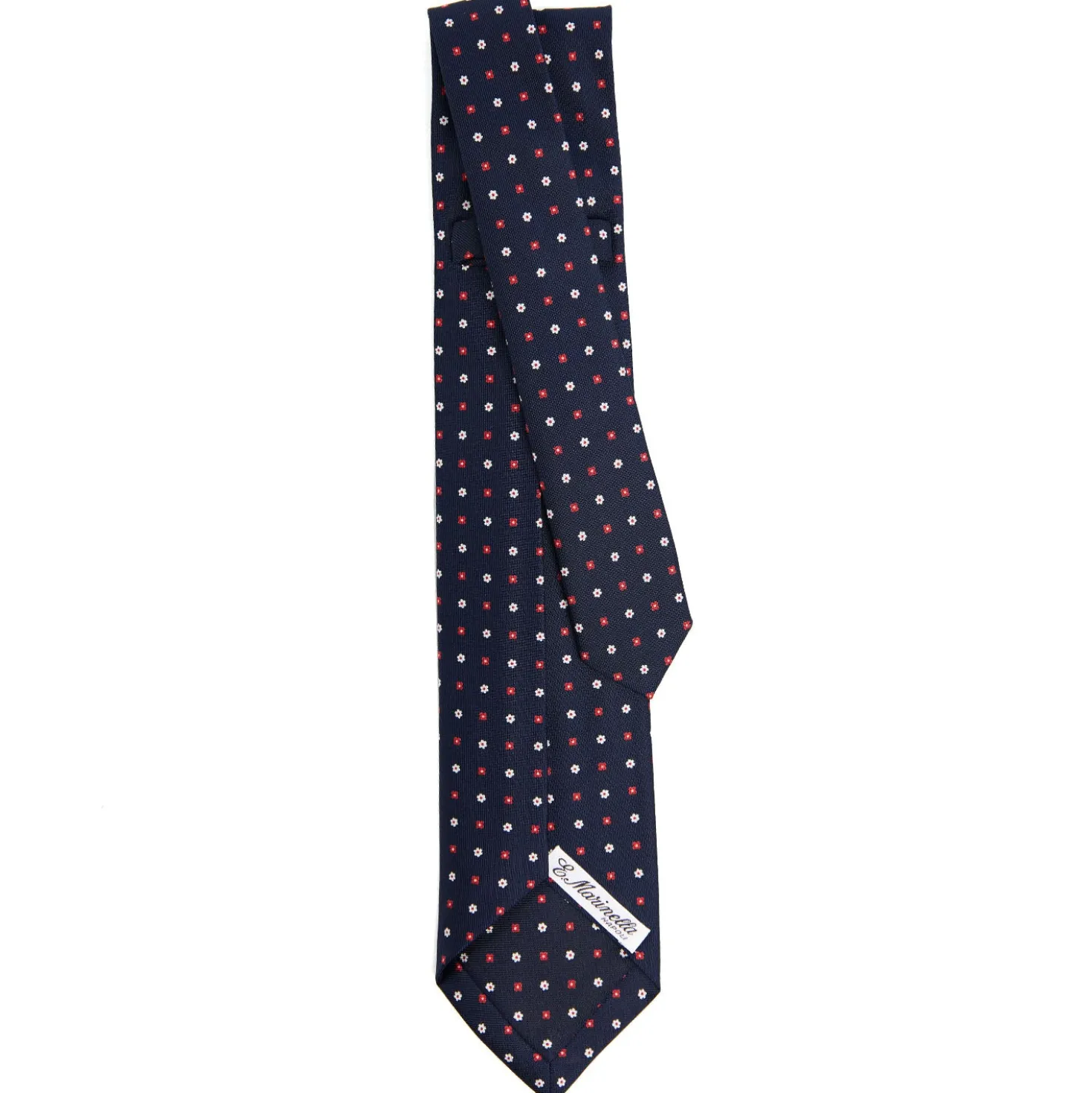 CRAVATTA SARTORIALE 9 PIEGHE IN SETA BLU SCURO Microfantasia fiore