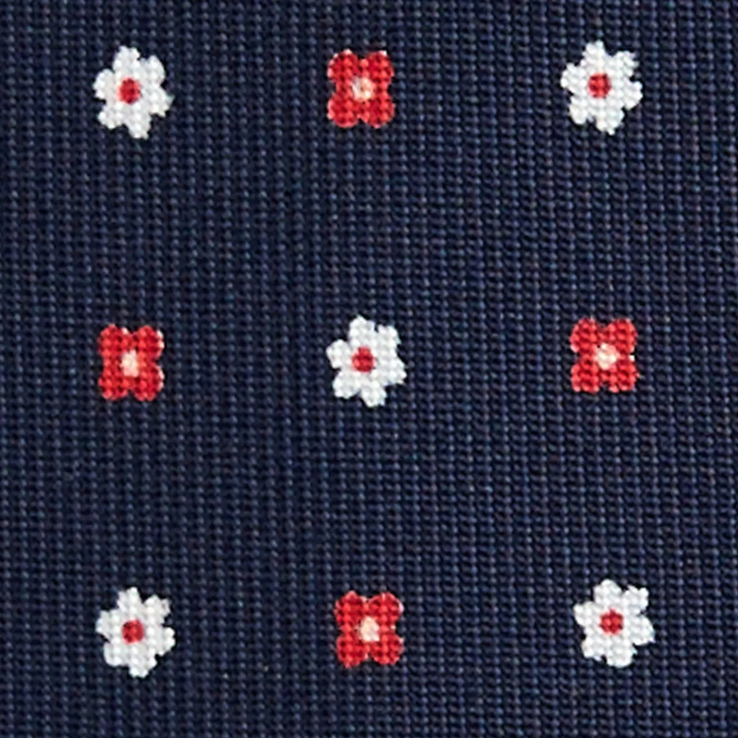 CRAVATTA SARTORIALE 9 PIEGHE IN SETA BLU SCURO Microfantasia fiore