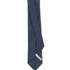 CRAVATTA SARTORIALE 9 PIEGHE IN SETA BLU SCURO Microfantasia fiore