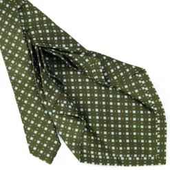 CRAVATTA SARTORIALE 9 PIEGHE IN SETA VERDE OLIVA Microfantasia fiore