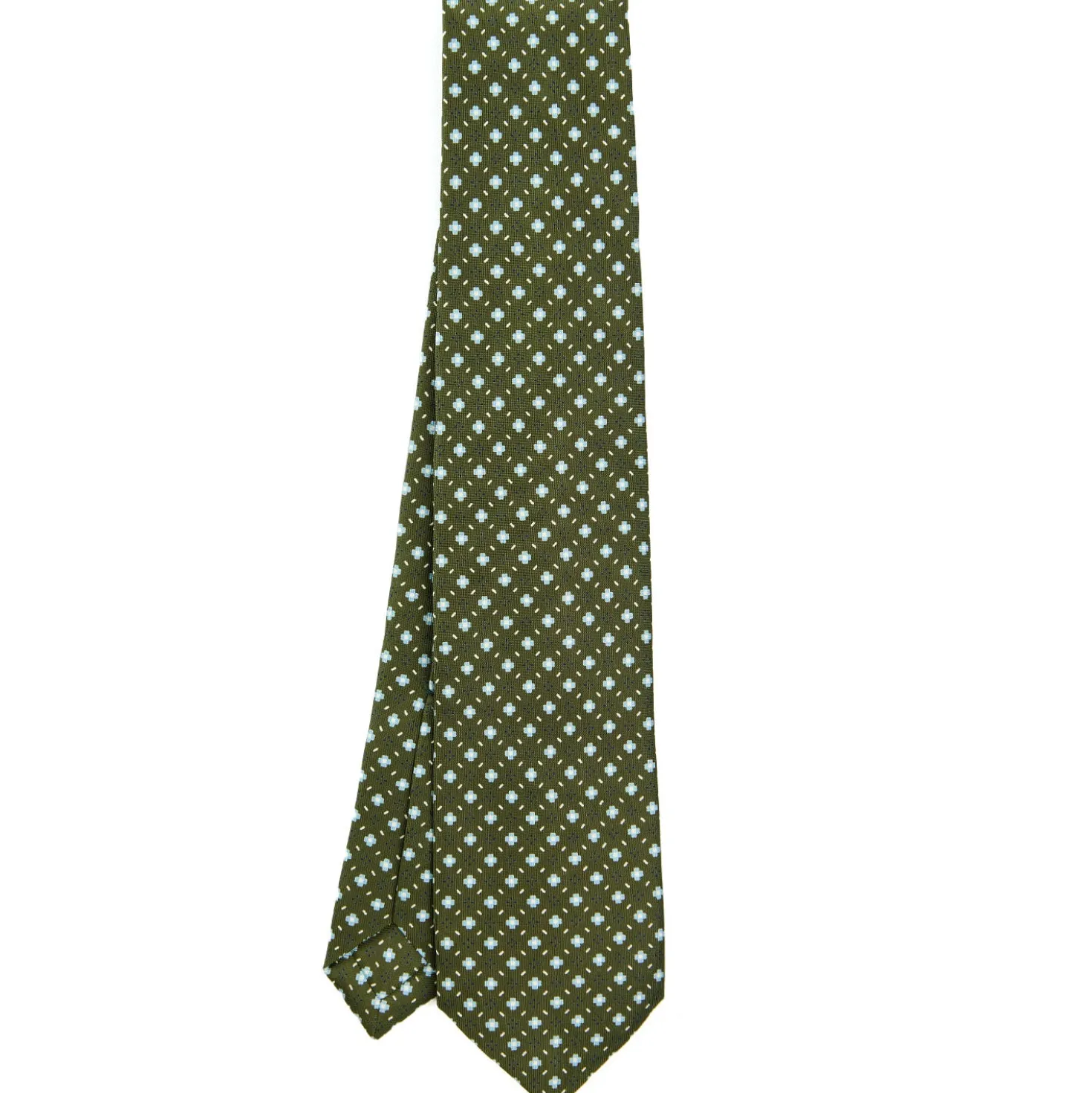 CRAVATTA SARTORIALE 9 PIEGHE IN SETA VERDE OLIVA Microfantasia fiore