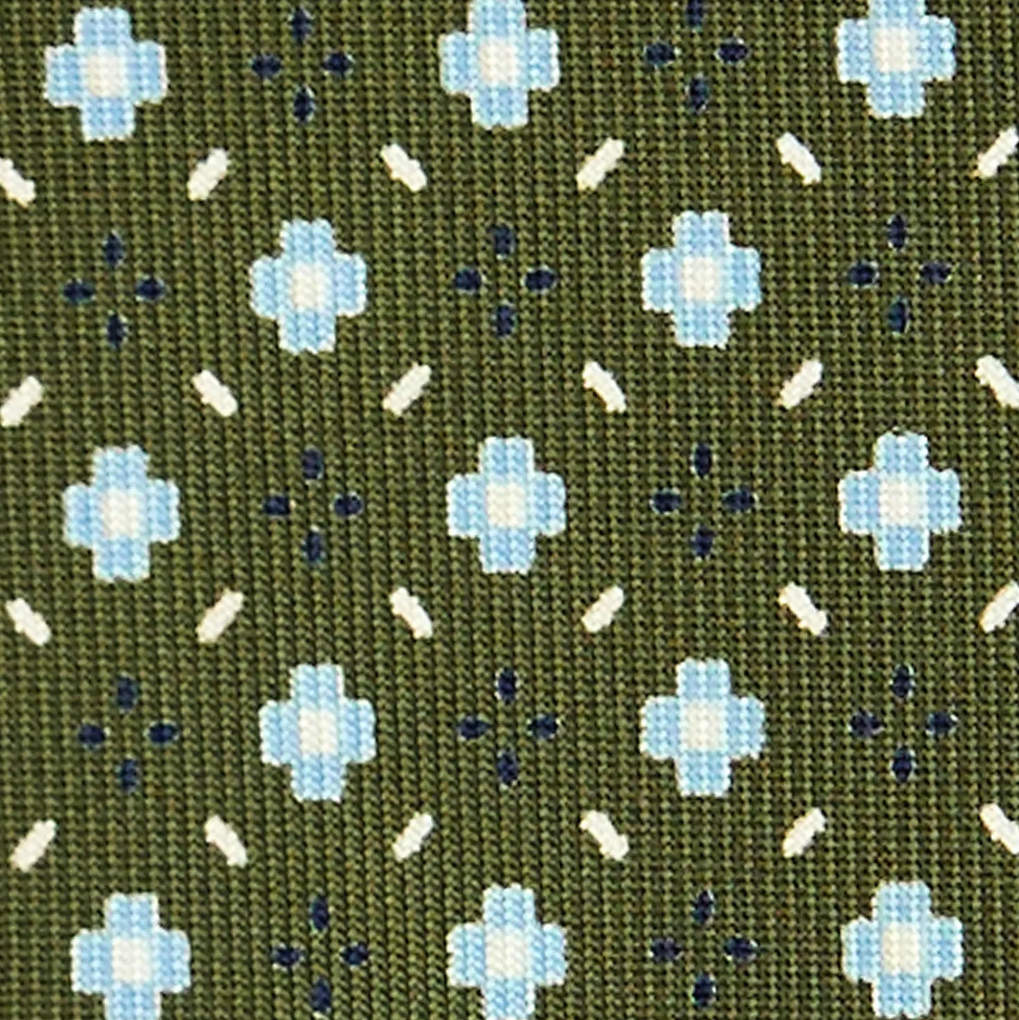 CRAVATTA SARTORIALE 9 PIEGHE IN SETA VERDE OLIVA Microfantasia fiore