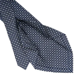 CRAVATTA SARTORIALE 7 PIEGHE IN SETA BLU SCURO Microfantasia fiore