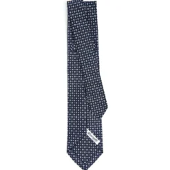 CRAVATTA SARTORIALE 7 PIEGHE IN SETA BLU SCURO Microfantasia fiore