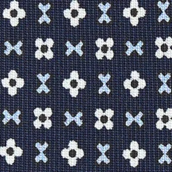 CRAVATTA SARTORIALE 7 PIEGHE IN SETA BLU SCURO Microfantasia fiore