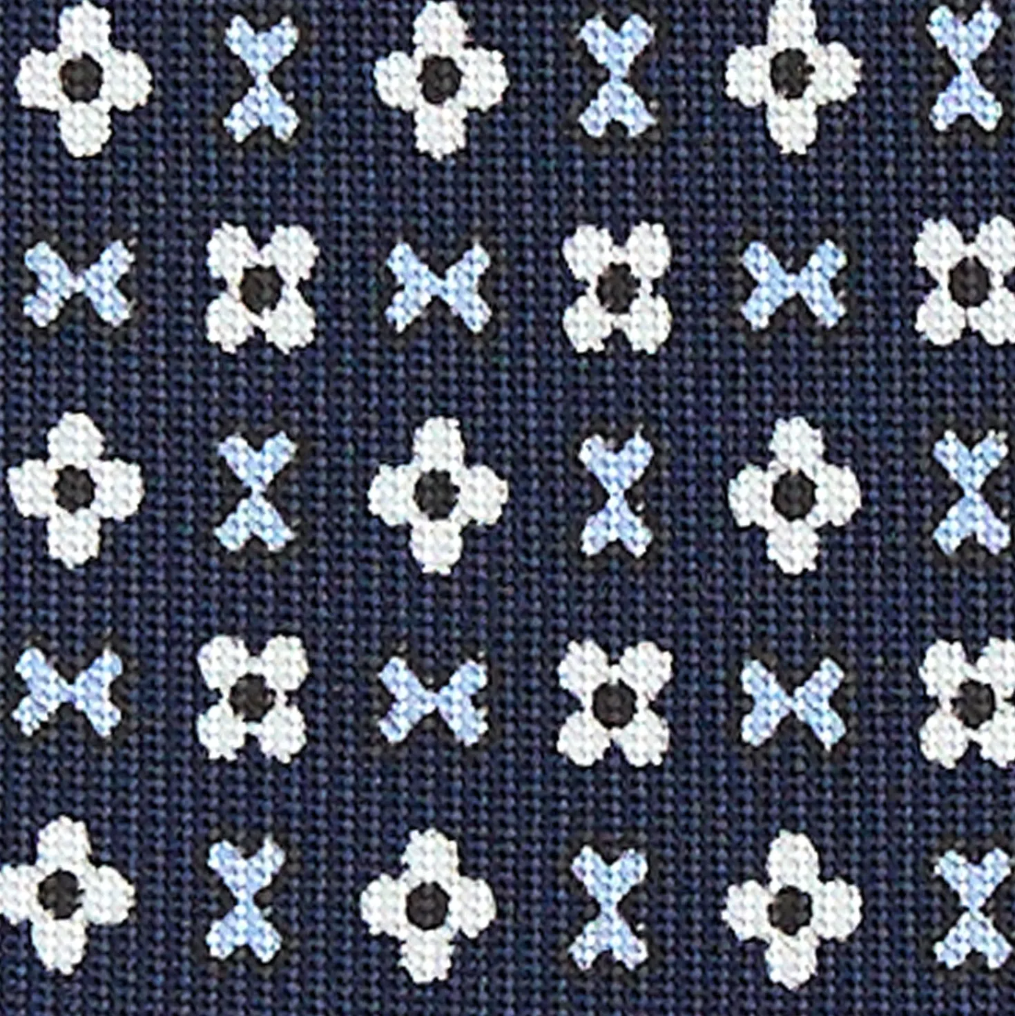 CRAVATTA SARTORIALE 7 PIEGHE IN SETA BLU SCURO Microfantasia fiore