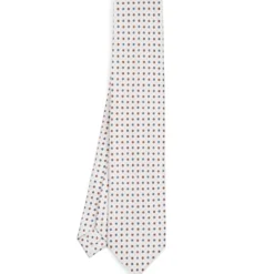 CRAVATTA SARTORIALE 7 PIEGHE IN SETA BIANCA Microfantasia fiore