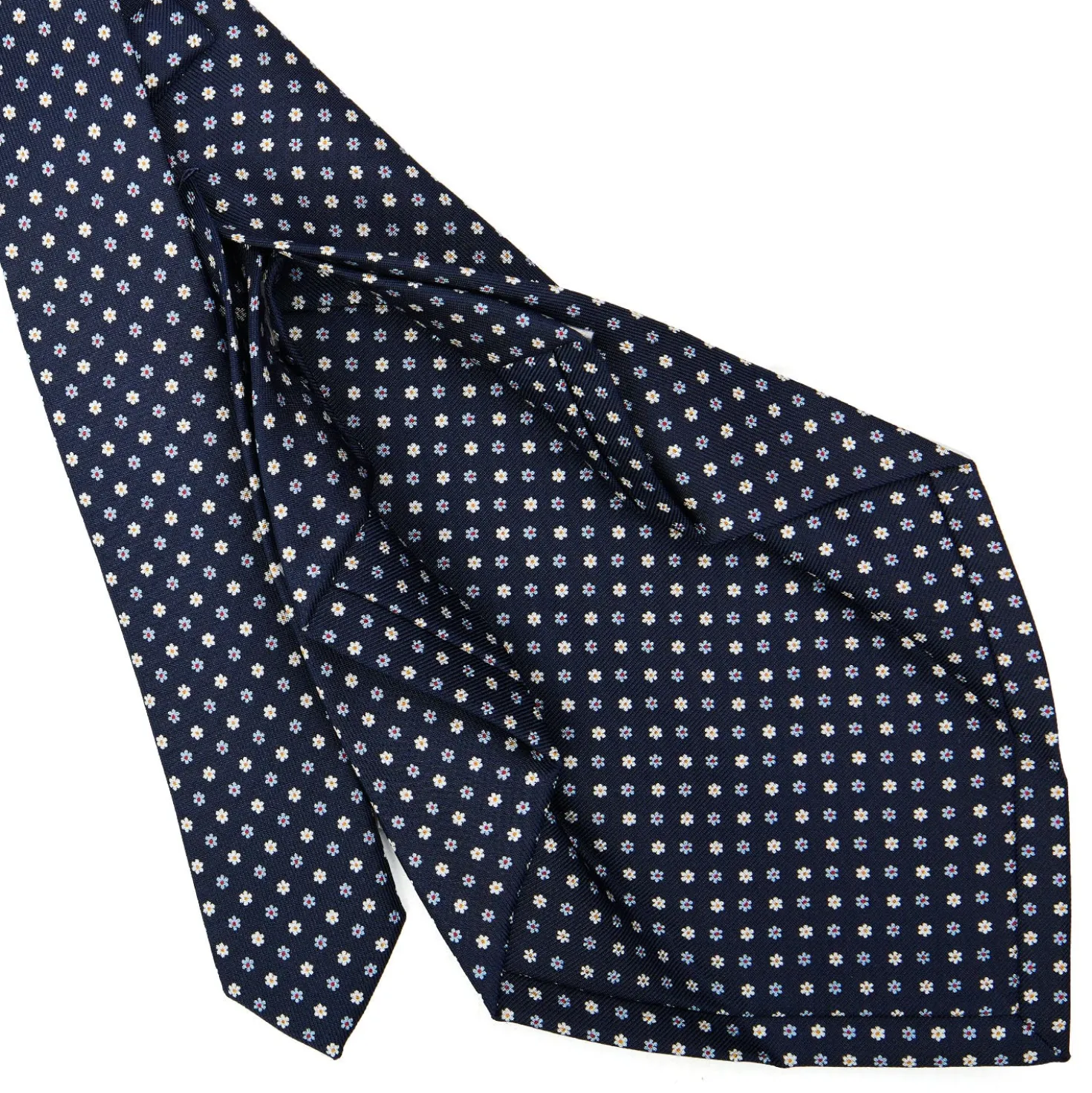 CRAVATTA SARTORIALE 7 PIEGHE IN SETA BLU SCURO Microfantasia fiore