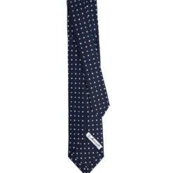 CRAVATTA SARTORIALE 9 PIEGHE IN SETA BLU SCURO Microfantasia fiore