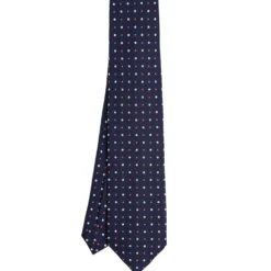 CRAVATTA SARTORIALE 9 PIEGHE IN SETA BLU SCURO Microfantasia fiore