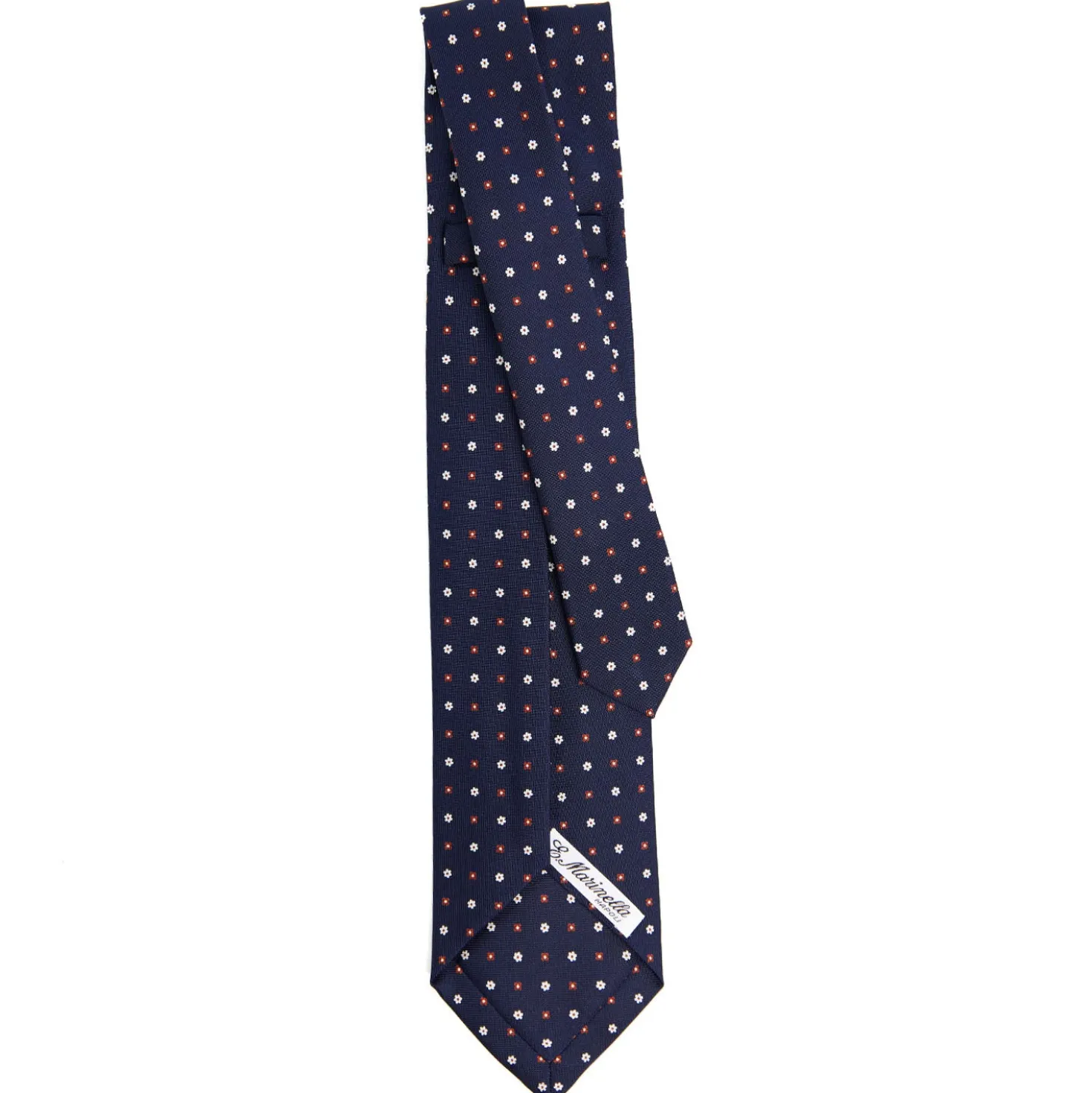 CRAVATTA SARTORIALE 9 PIEGHE IN SETA BLU SCURO Microfantasia fiore