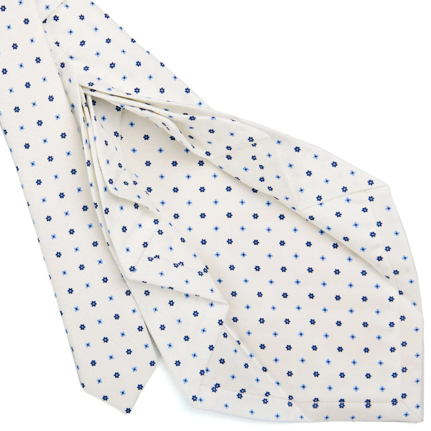 CRAVATTA SARTORIALE 9 PIEGHE IN SETA BIANCA Microfantasia fiore