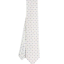 CRAVATTA SARTORIALE 9 PIEGHE IN SETA BIANCA Microfantasia fiore