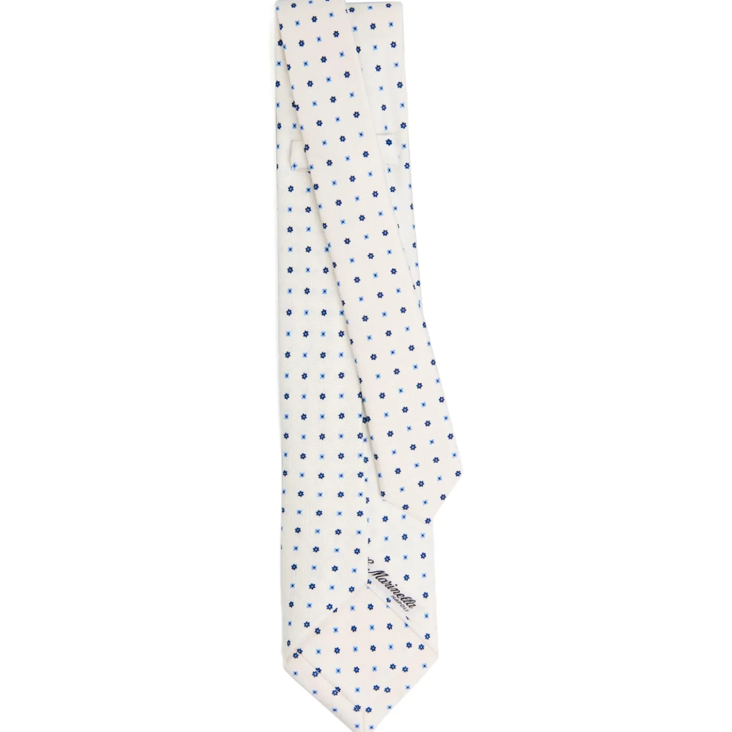 CRAVATTA SARTORIALE 9 PIEGHE IN SETA BIANCA Microfantasia fiore