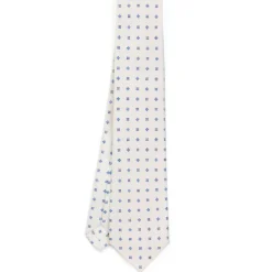 CRAVATTA SARTORIALE 9 PIEGHE IN SETA BIANCA Microfantasia fiore