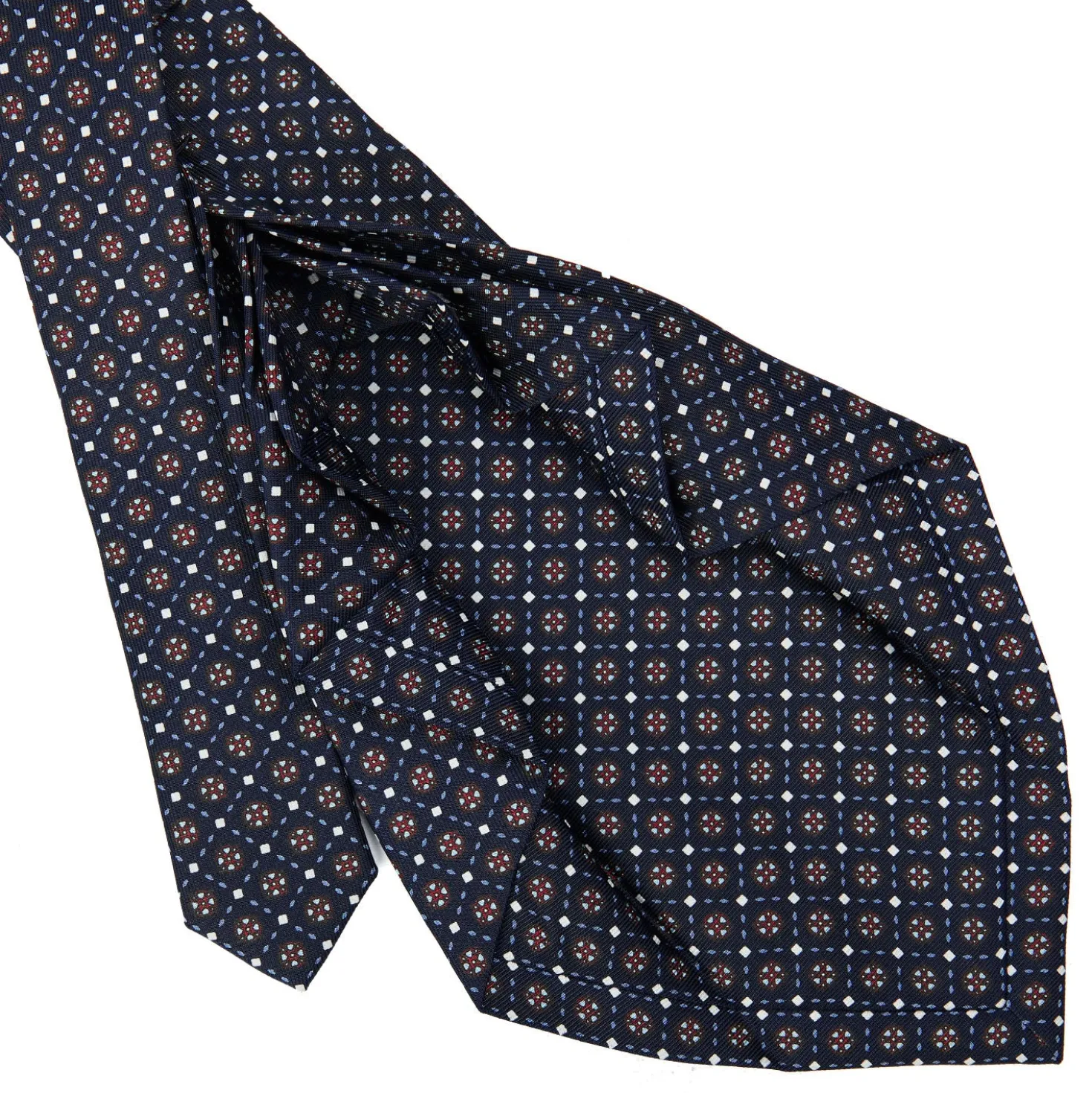 CRAVATTA SARTORIALE 9 PIEGHE IN SETA BLU SCURO Microfantasia fiore